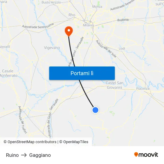 Ruino to Gaggiano map