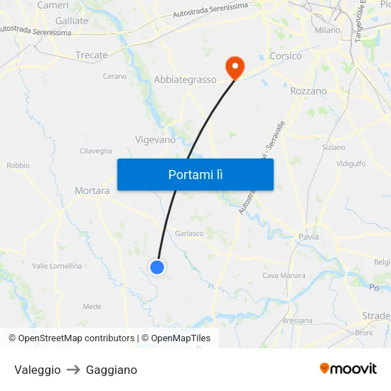 Valeggio to Gaggiano map