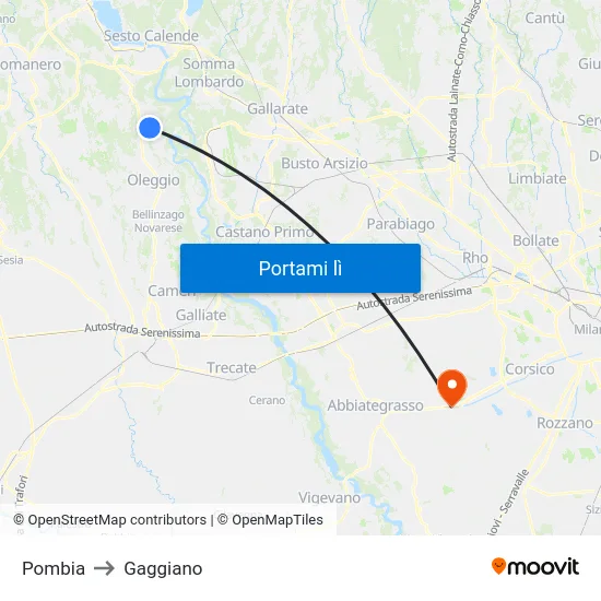 Pombia to Gaggiano map