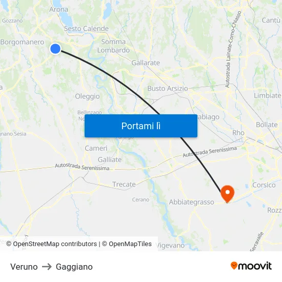 Veruno to Gaggiano map