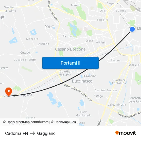 Cadorna FN to Gaggiano map