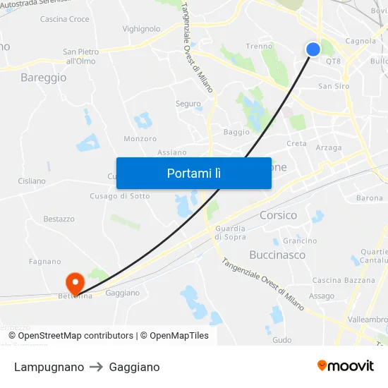 Lampugnano to Gaggiano map