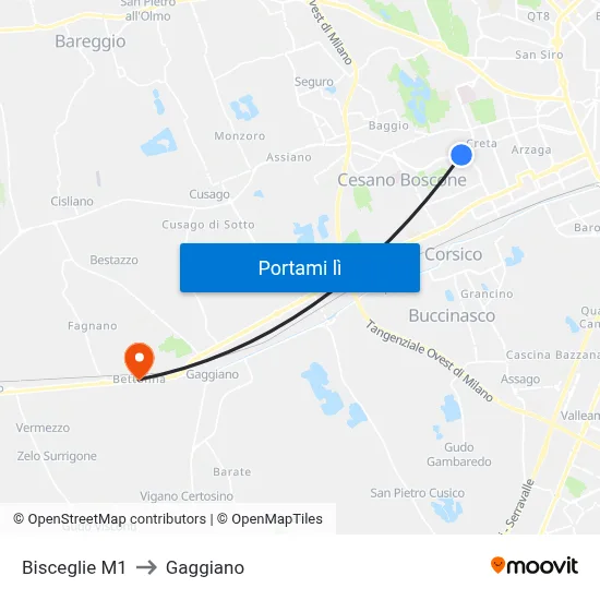 Bisceglie M1 to Gaggiano map