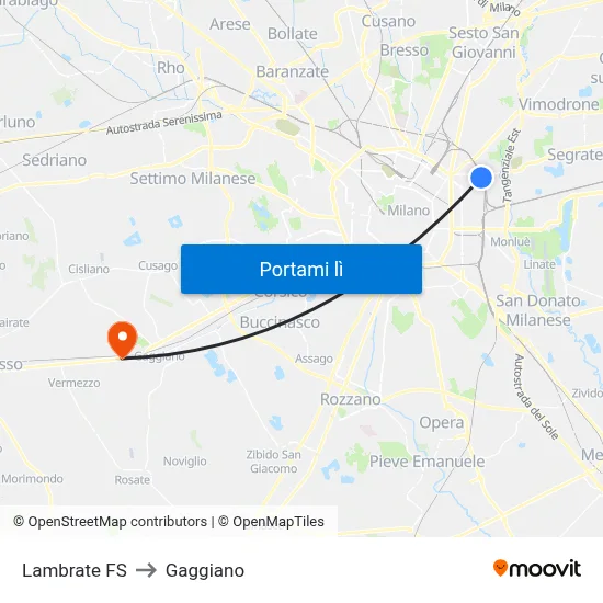 Lambrate FS to Gaggiano map