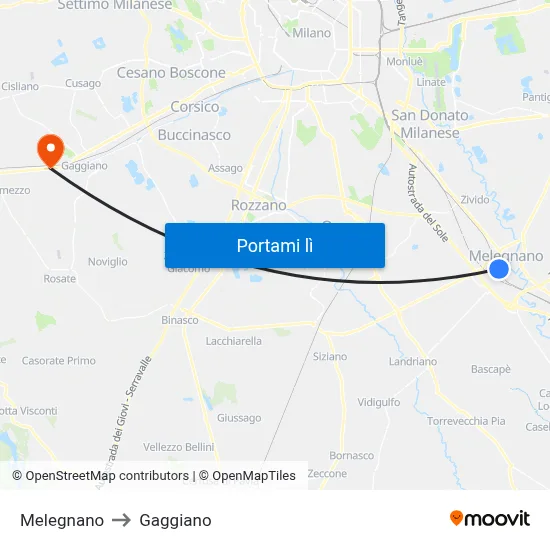 Melegnano to Gaggiano map