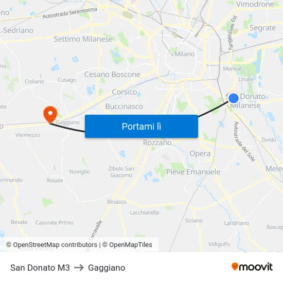 San Donato M3 to Gaggiano map