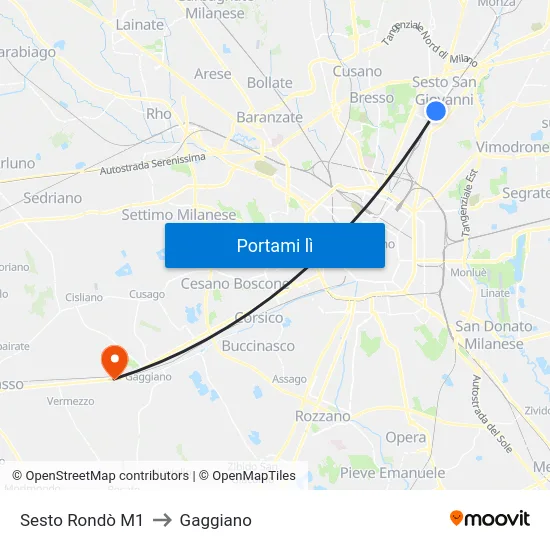 Sesto Rondò M1 to Gaggiano map