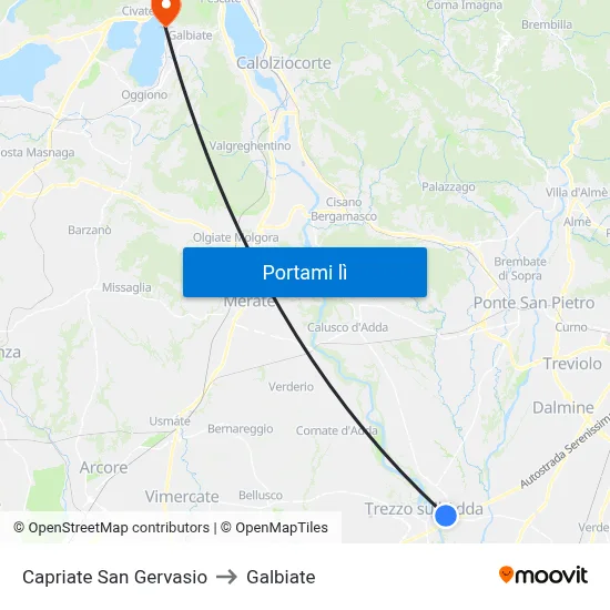 Capriate San Gervasio to Galbiate map