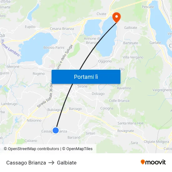 Cassago Brianza to Galbiate map