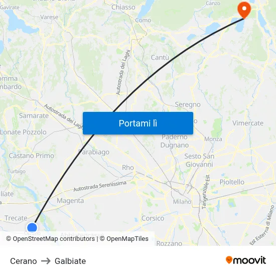 Cerano to Galbiate map