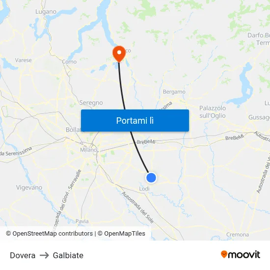 Dovera to Galbiate map