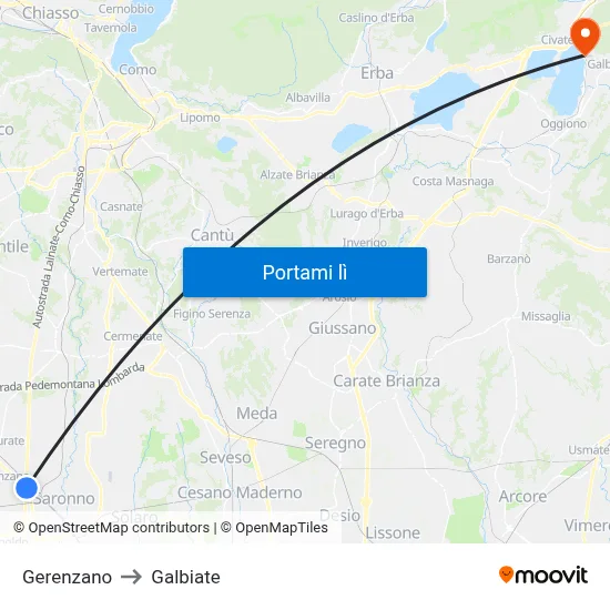 Gerenzano to Galbiate map