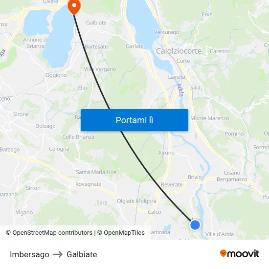 Imbersago to Galbiate map