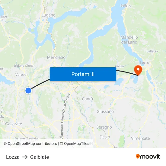 Lozza to Galbiate map