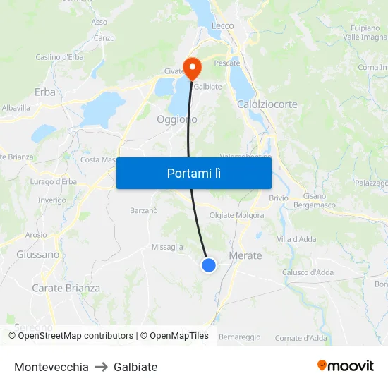 Montevecchia to Galbiate map