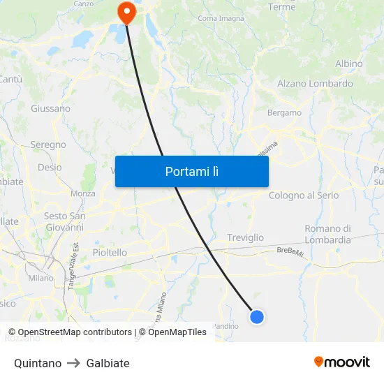 Quintano to Galbiate map