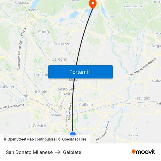 San Donato Milanese to Galbiate map
