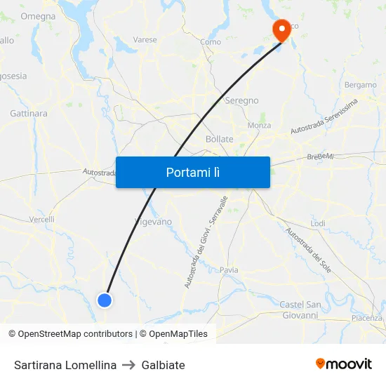 Sartirana Lomellina to Galbiate map