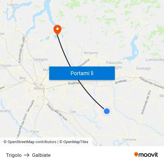 Trigolo to Galbiate map