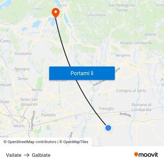 Vailate to Galbiate map