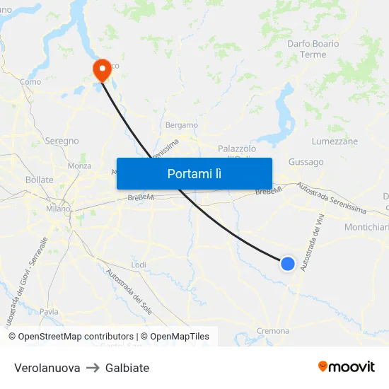 Verolanuova to Galbiate map