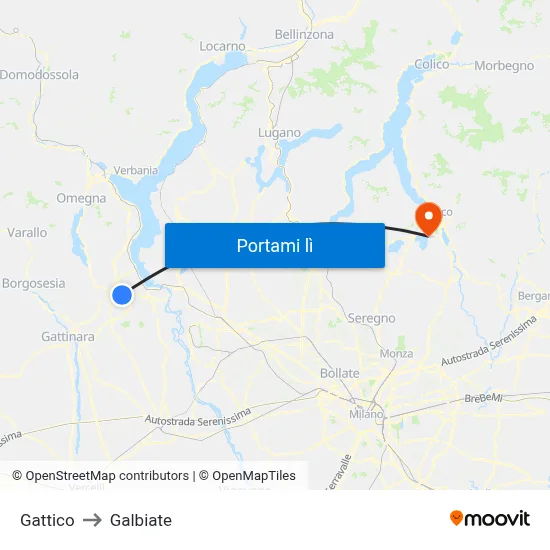 Gattico to Galbiate map