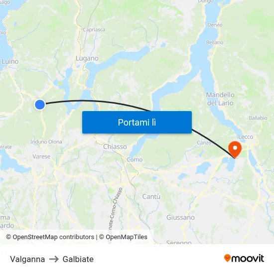 Valganna to Galbiate map