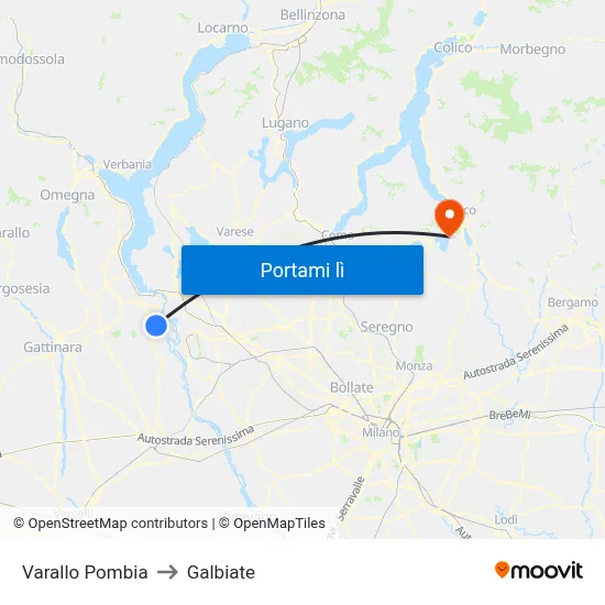 Varallo Pombia to Galbiate map
