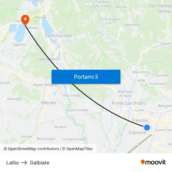 Lallio to Galbiate map