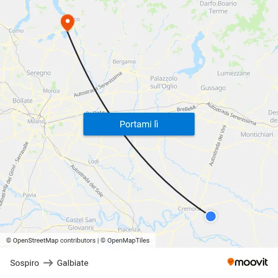 Sospiro to Galbiate map