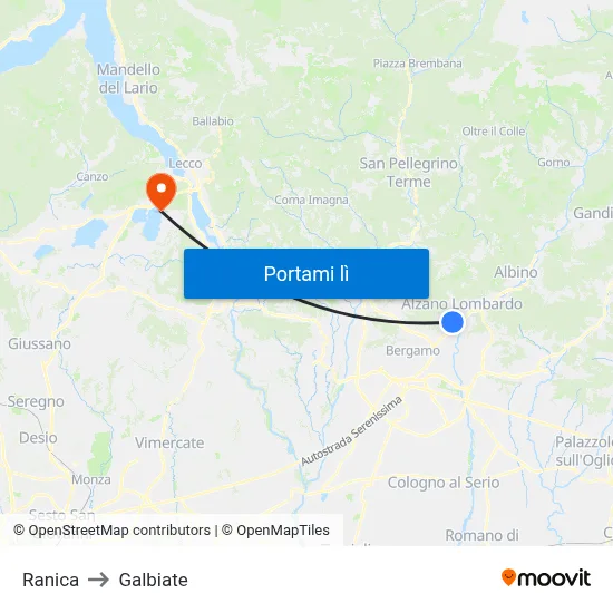 Ranica to Galbiate map