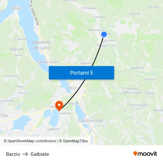 Barzio to Galbiate map