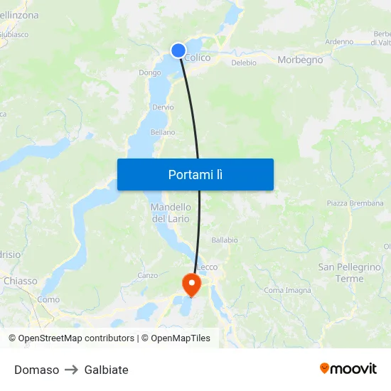 Domaso to Galbiate map