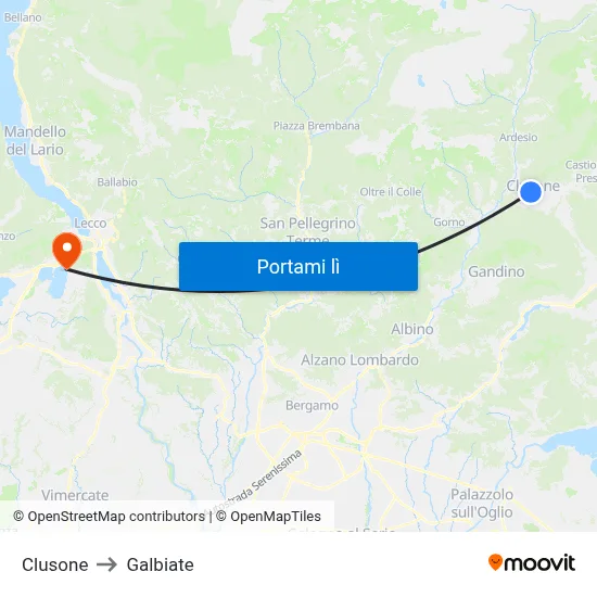 Clusone to Galbiate map