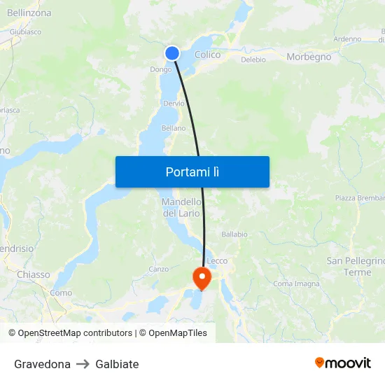 Gravedona to Galbiate map