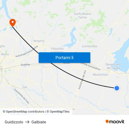 Guidizzolo to Galbiate map