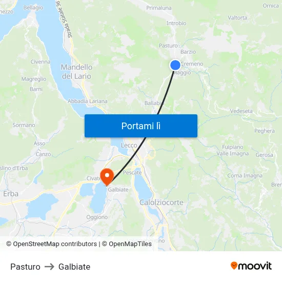 Pasturo to Galbiate map