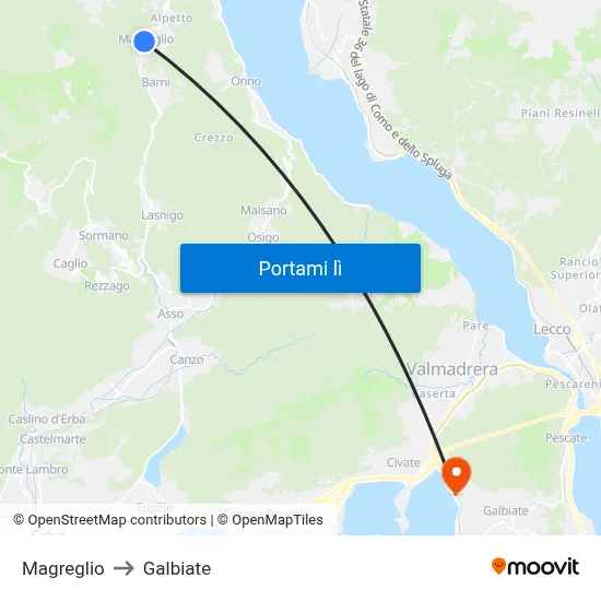 Magreglio to Galbiate map