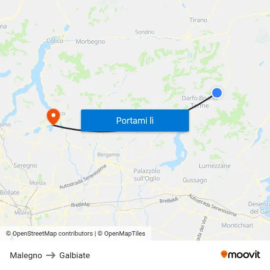 Malegno to Galbiate map