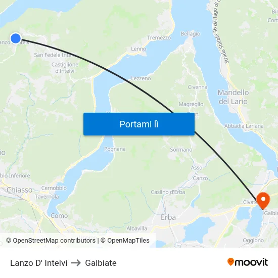 Lanzo D' Intelvi to Galbiate map