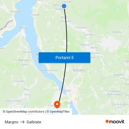 Margno to Galbiate map