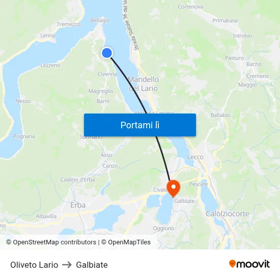 Oliveto Lario to Galbiate map
