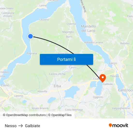 Nesso to Galbiate map