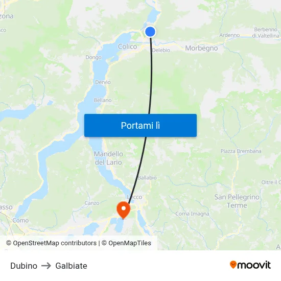 Dubino to Galbiate map