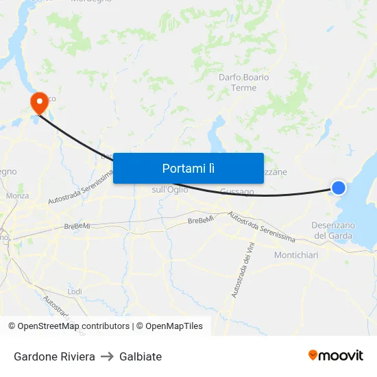 Gardone Riviera to Galbiate map