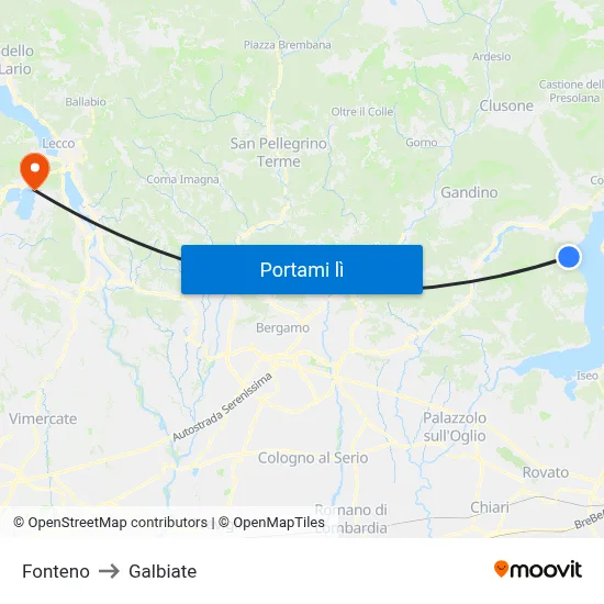 Fonteno to Galbiate map