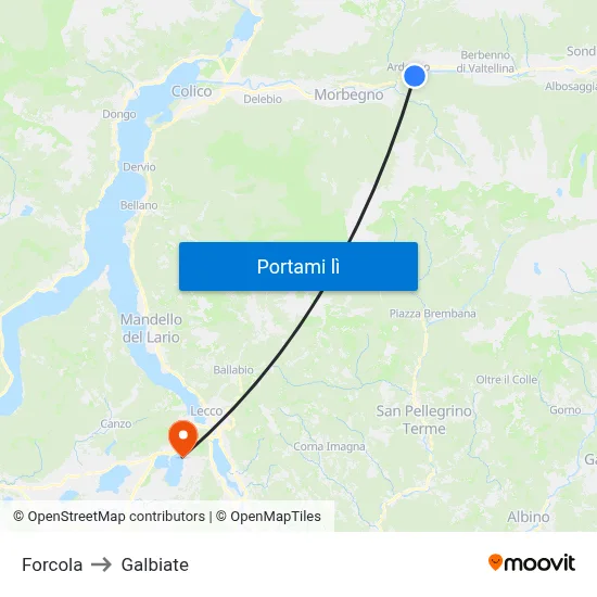 Forcola to Galbiate map
