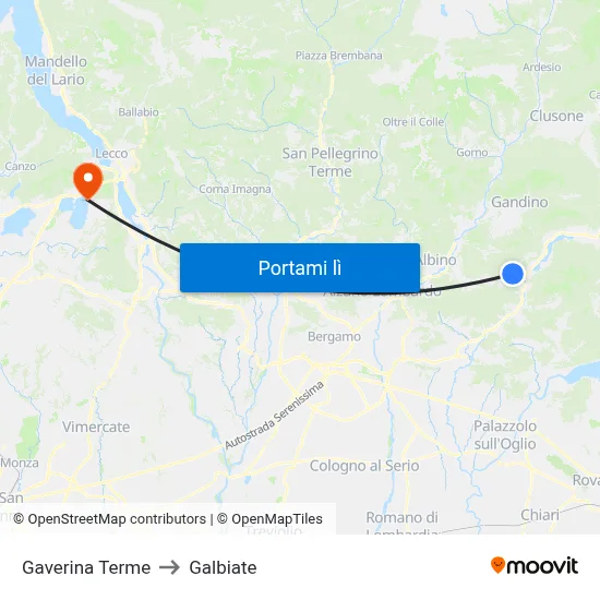 Gaverina Terme to Galbiate map