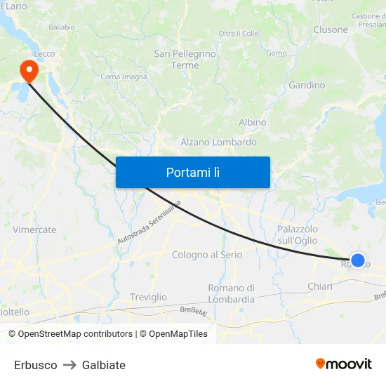 Erbusco to Galbiate map