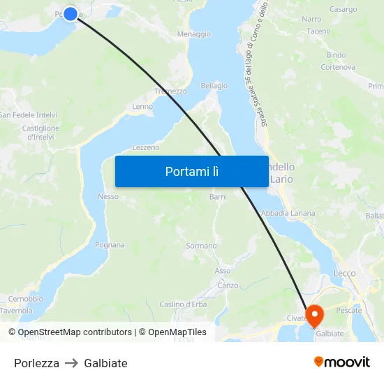 Porlezza to Galbiate map